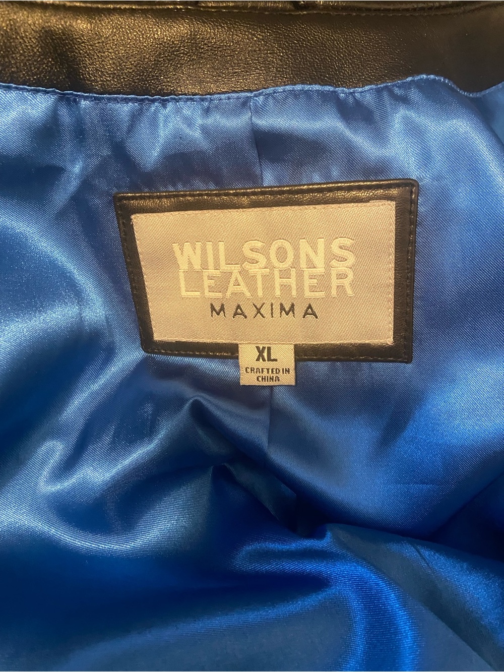 Wilsons Leather Maxima Blue Satin-Lined Jacket with Black Trim Vintage
